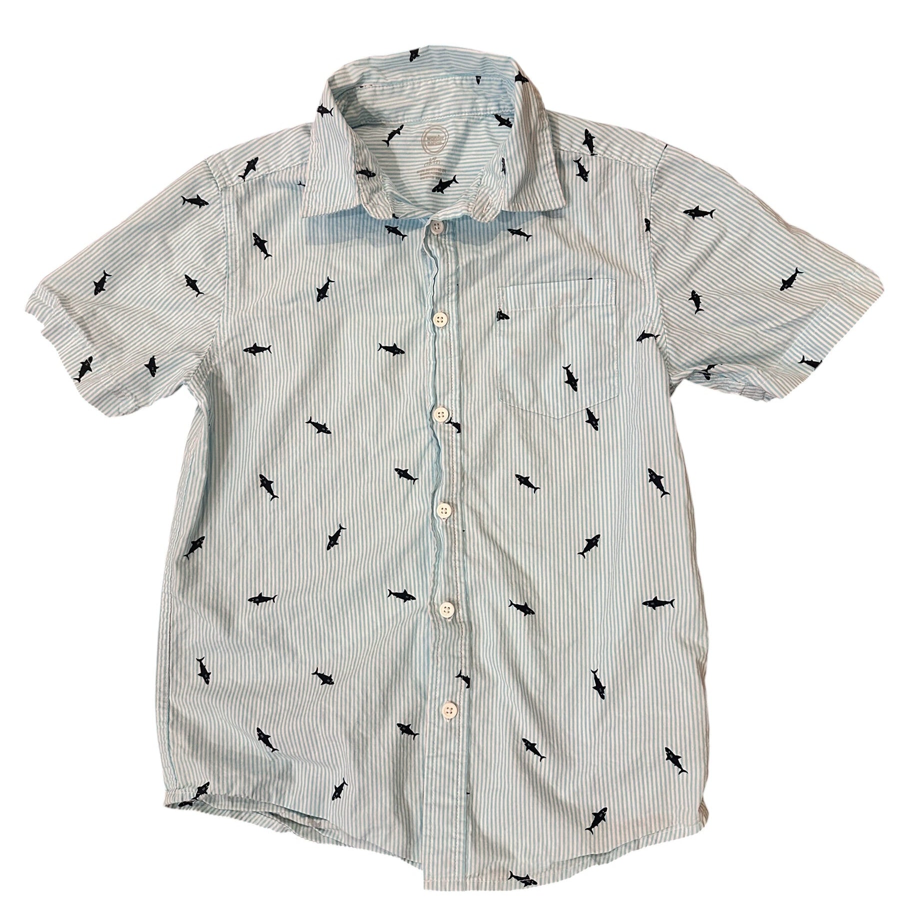 Youth Size Large (10/12) - Sharks and Stripes Button Down Shirt