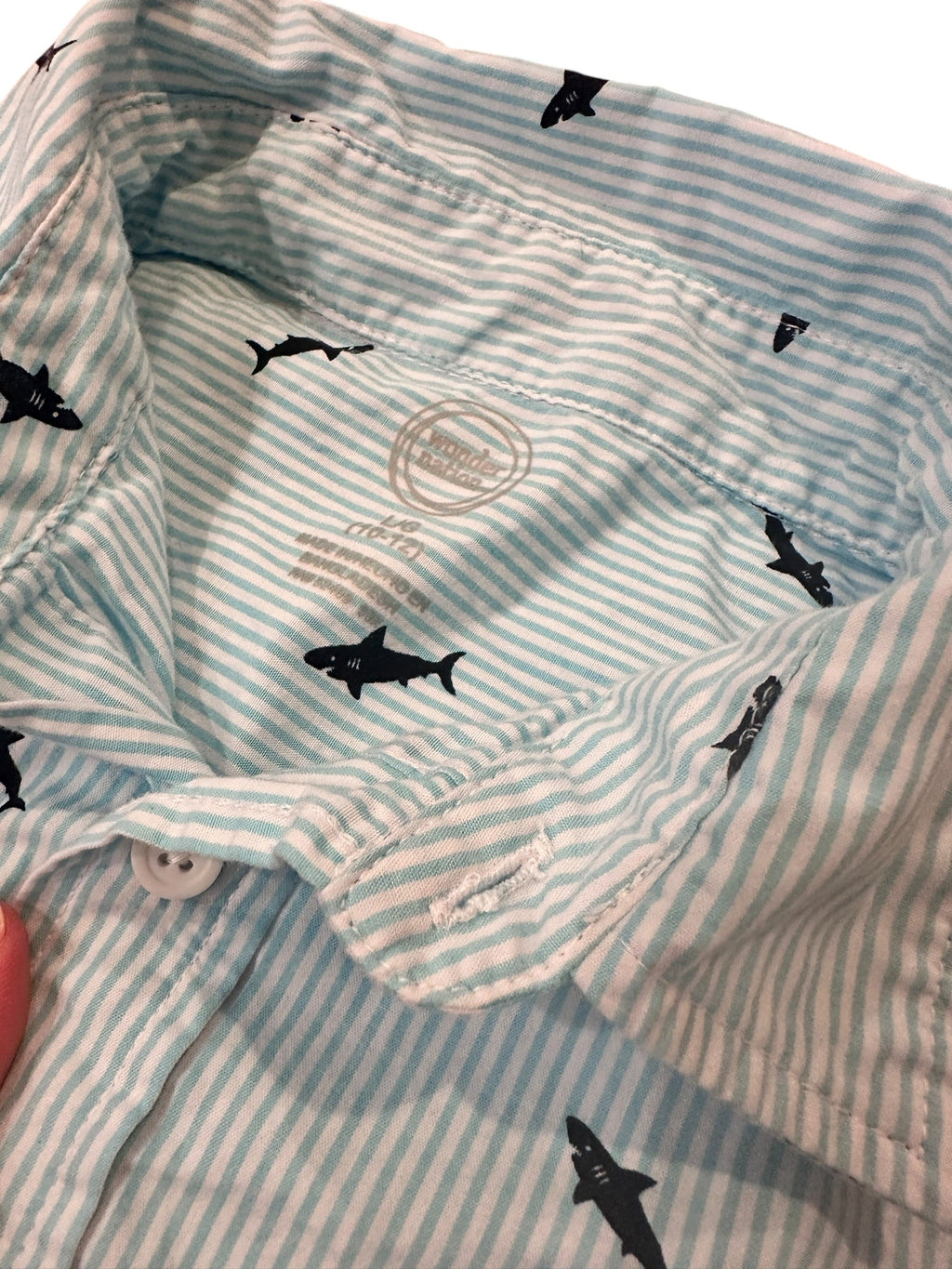 Youth Size Large (10/12) - Sharks and Stripes Button Down Shirt