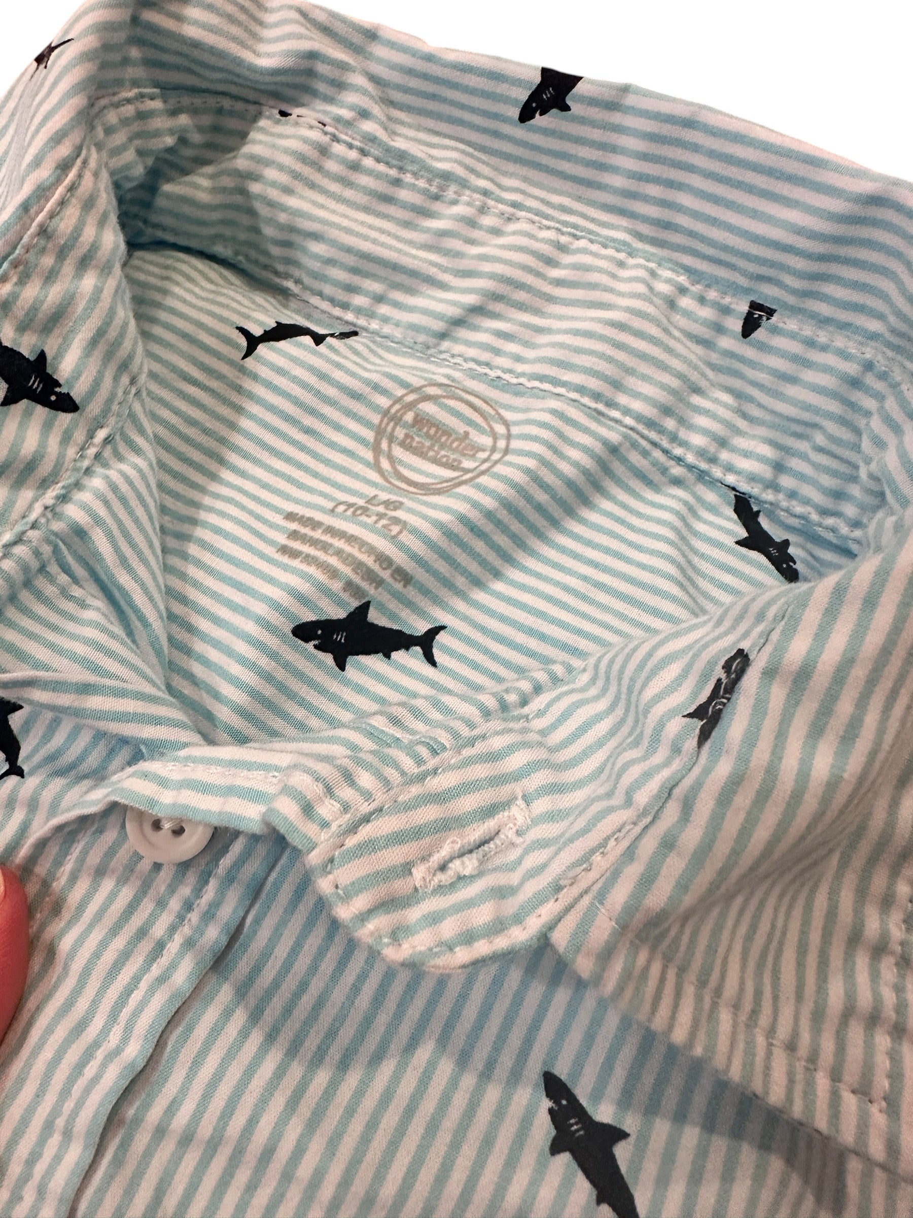 Youth Size Large (10/12) - Sharks and Stripes Button Down Shirt