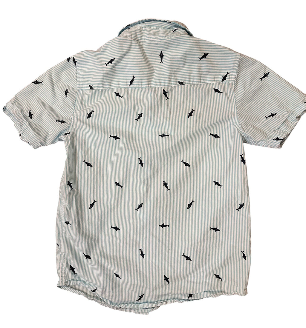 Youth Size Large (10/12) - Sharks and Stripes Button Down Shirt