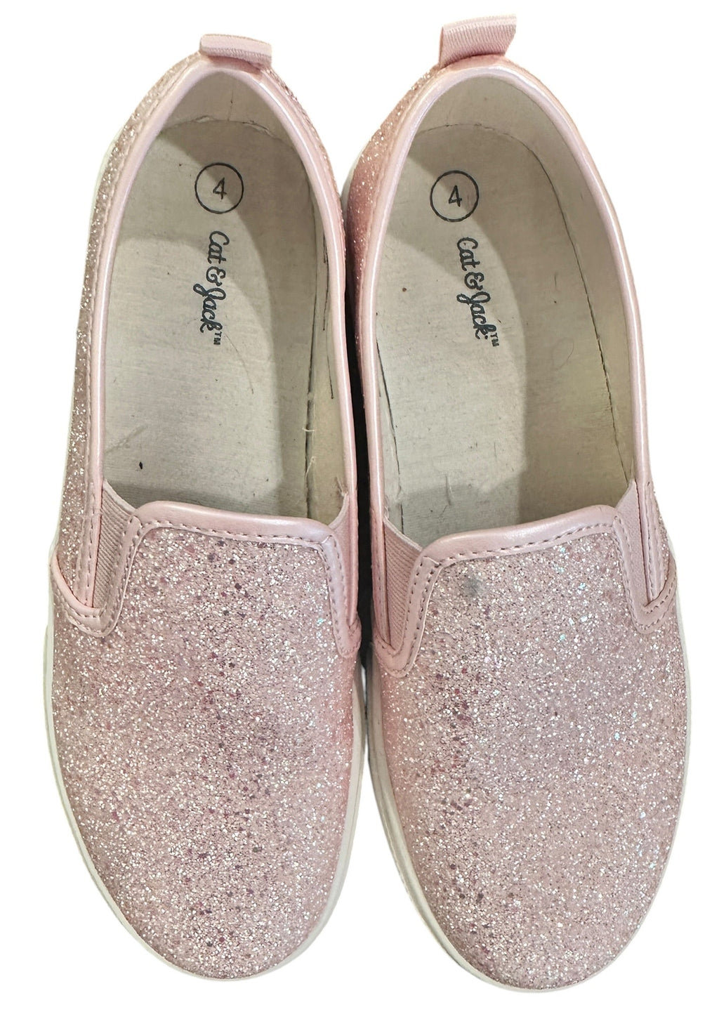 Youth Size 4 - Cat & Jack Pink Sparkle Slip-On Canvas Sneakers