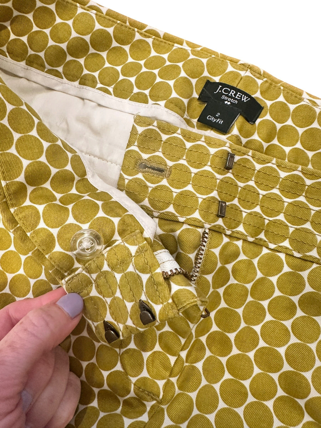 Size 2 - J. Crew Olive Green Dot Pants, City Fit