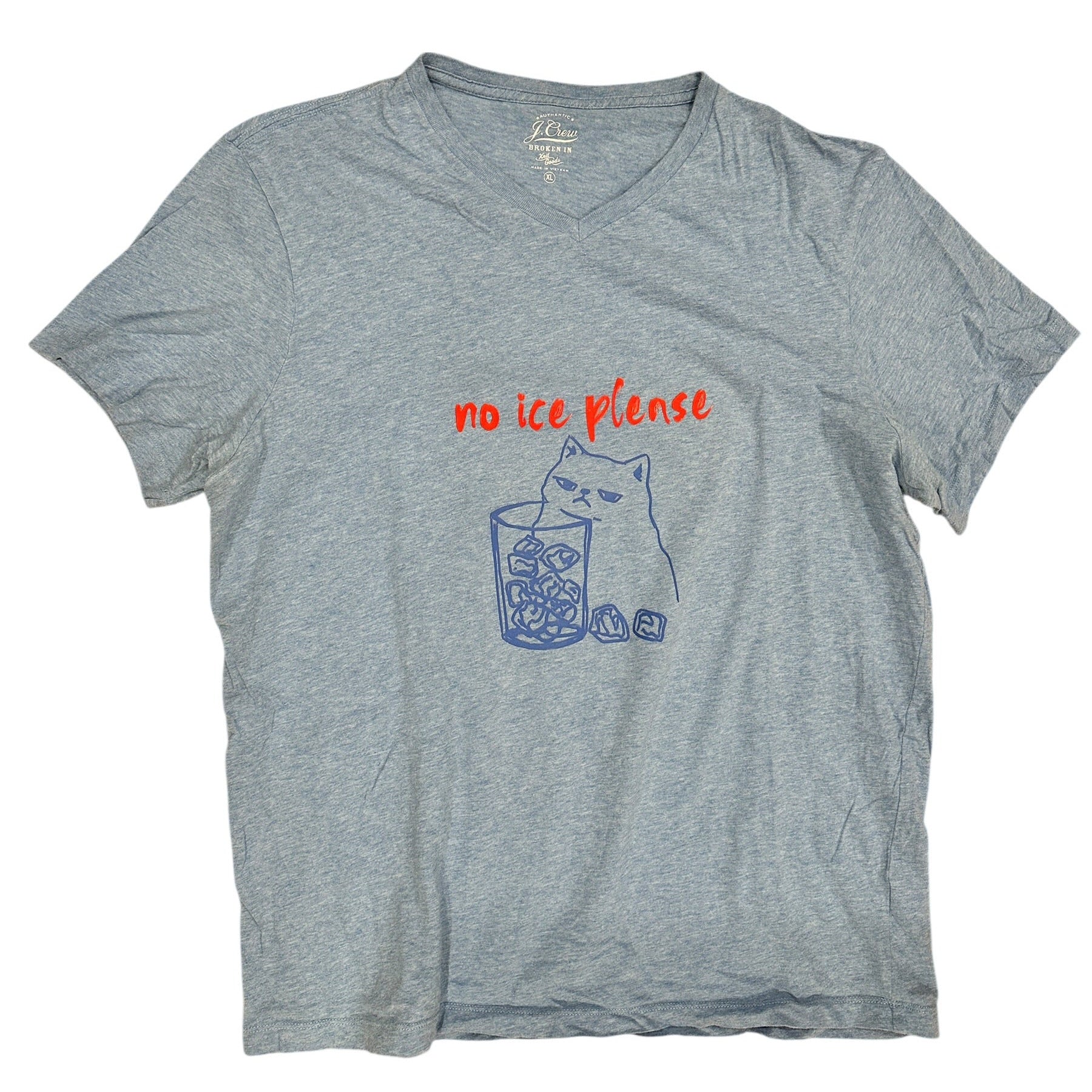 Size XL - No Ice Please, Blue V-Neck Tee - Upcycled