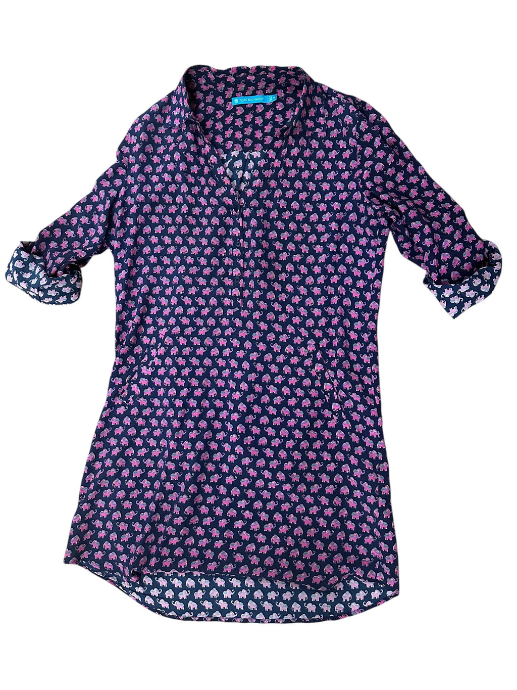 Size 6 - Tori Richard Silk Elephant Tunic Dress with Pockets