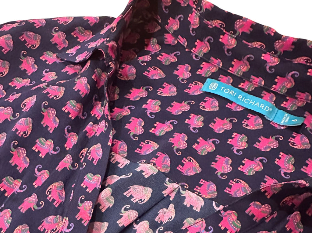 Size 6 - Tori Richard Silk Elephant Tunic Dress with Pockets