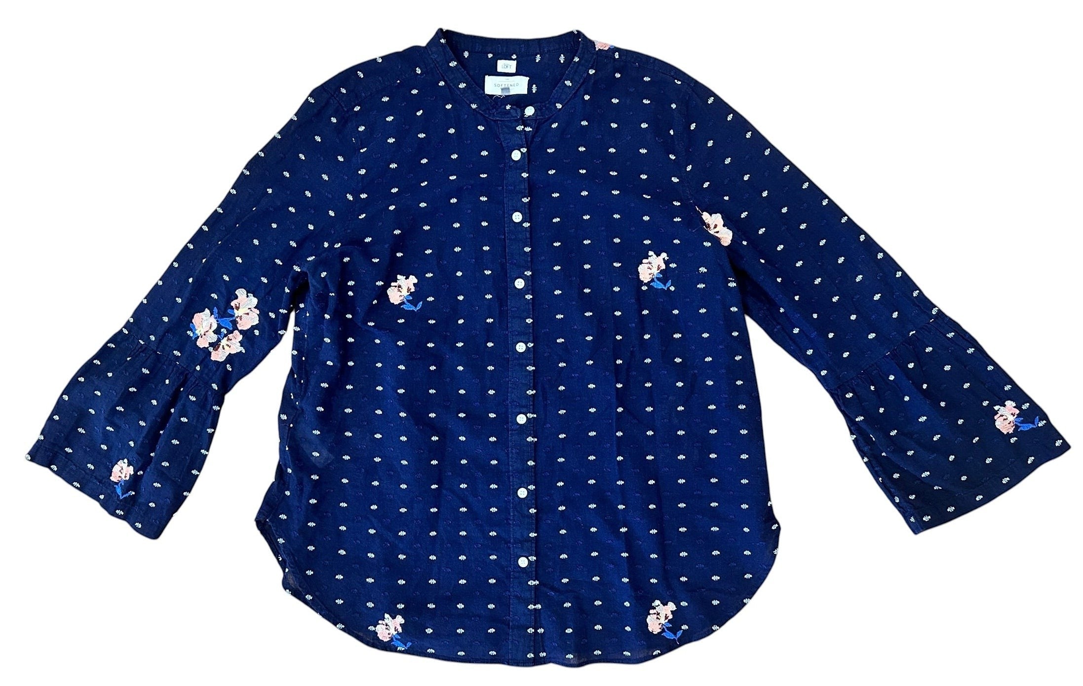 Size Large - LOFT Embroidered Long Sleeve Blouse