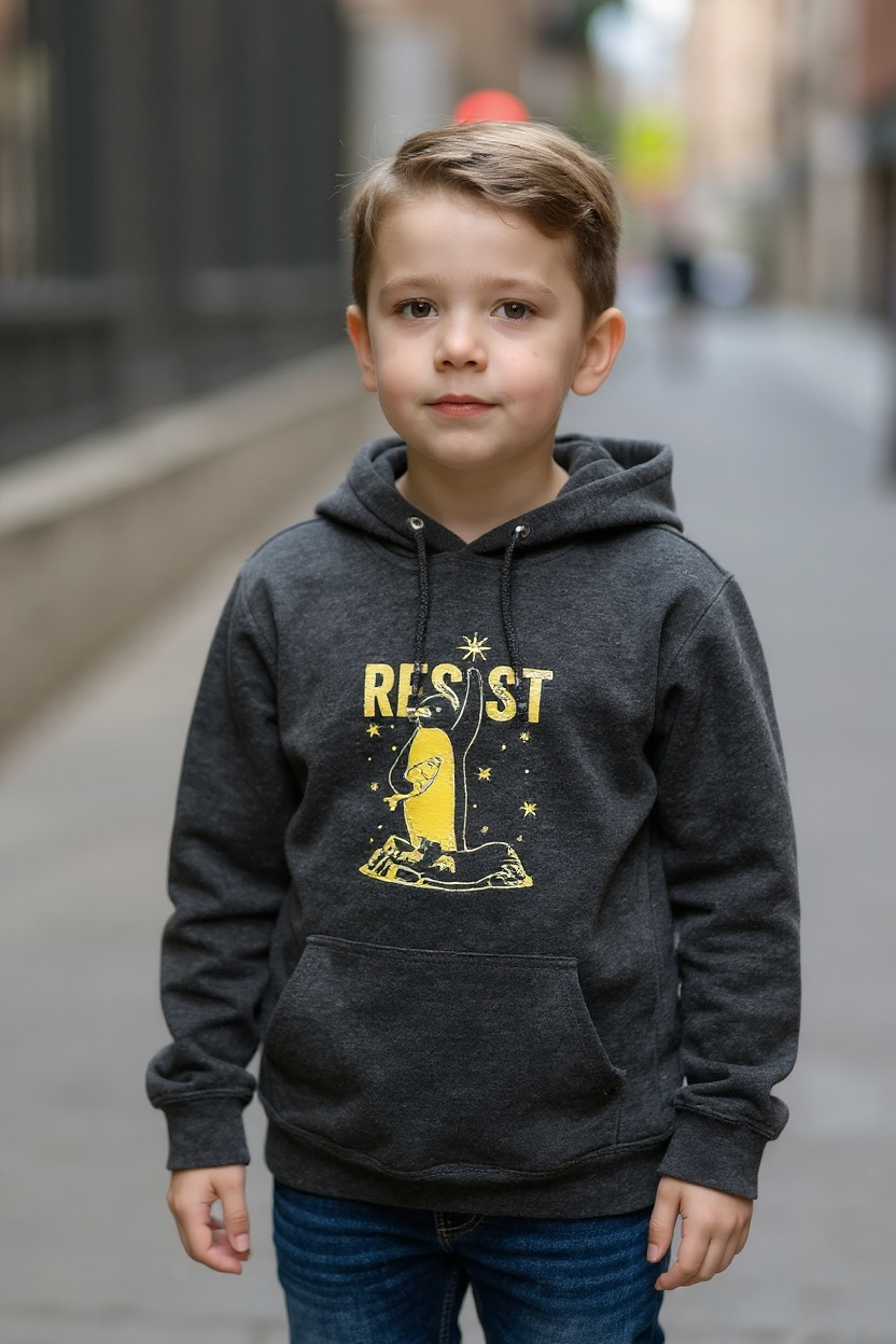 Youth Size XL - Resist Grey Hooded Sweatshirt - Upcycled