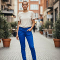 Lady Bear Resale: Blue denim cargo pants by Free People, size 26. Quality construction for everyday wear.