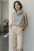 Lady Bear Resale Dolan grey marled sleeveless cowl neck shirt, size medium. Draped neckline, relaxed fit.
