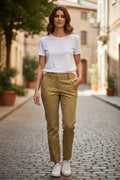 Lady Bear Resale J. Crew olive green City Fit pants with white dot pattern, size 2.