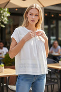 Lady Bear Resale white Lucky Brand short sleeve embroidered top with eyelet trim, size medium.
